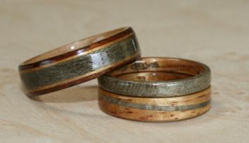 Hawaiian Koa wood and Greyed Maple Wood Wedding and Engagement set. Touch Wood Rings