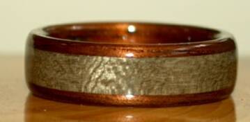 Koa wood ring with greyed maple band
