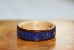 Black Walnut Wood Ring with Lapis Lazuli inlaid band