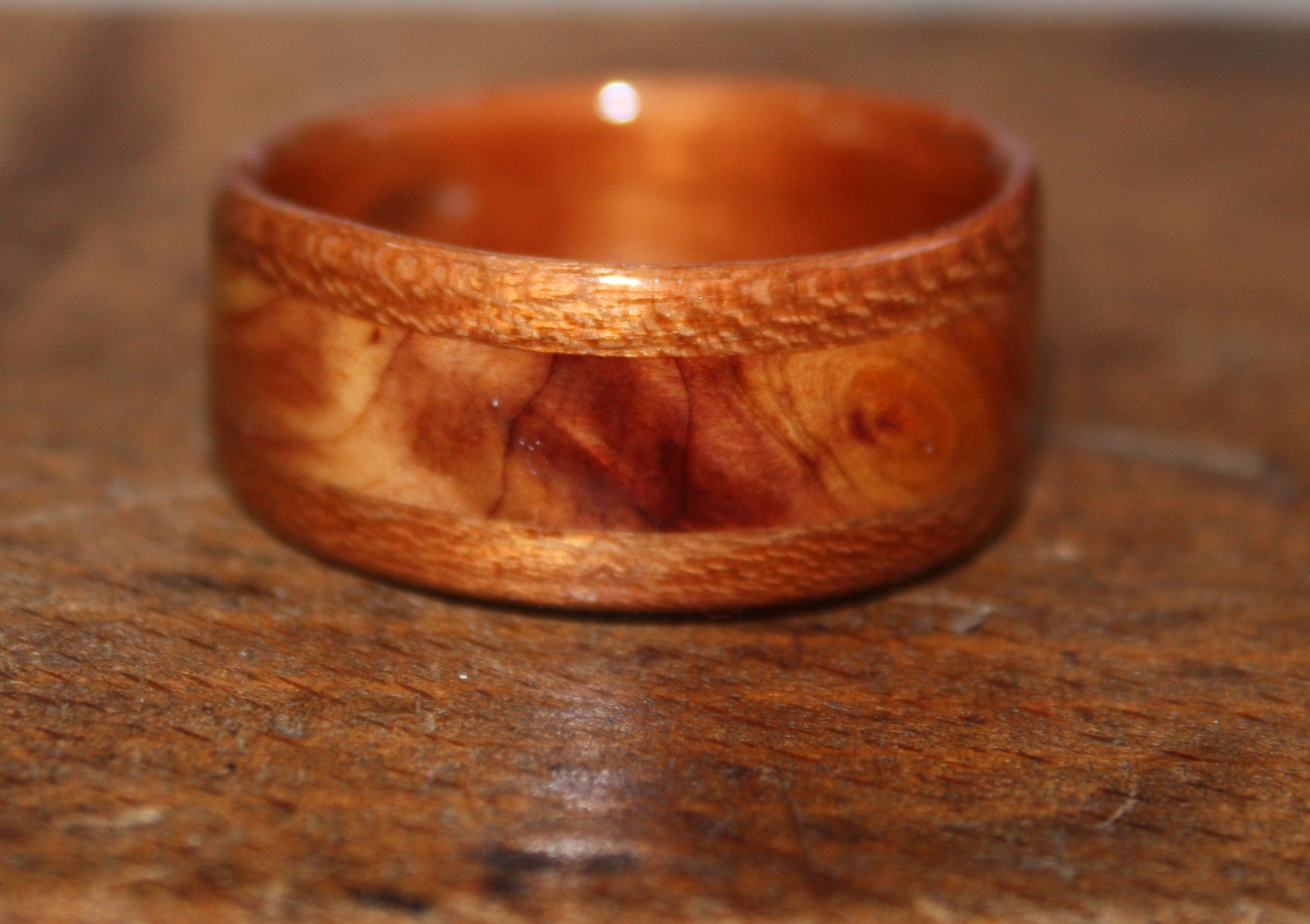 Touch Wood Rings. Cherry with Juniper heartwood inlay.