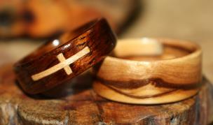 Dark Koa Wood Ring with inlaid Maple Cross