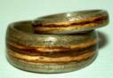 Greyed Maple wood rings with zebra wood inlaid bands