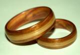 Koa Wood Rings with bamboo bands and juniper heartwood liners