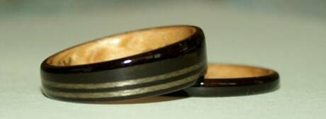 tapered wood ring with inlaid bands