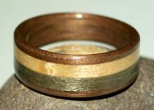 Walnut wood ring with maple and grayed maple inlays view 2