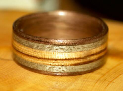 walnut, greyed maple and zebra wood ring