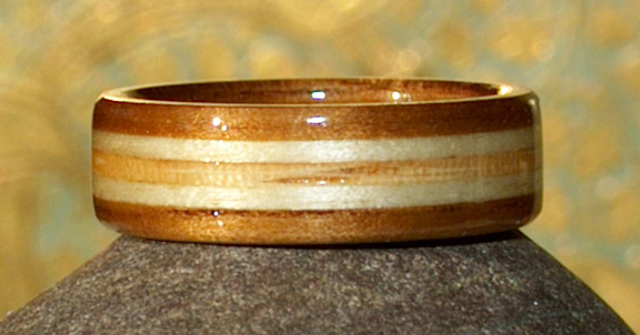 Koa Wood Engagement Ring with Birch & Zebra Wood Bands