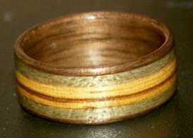 walnut,  greyed maple and zebra wood ring