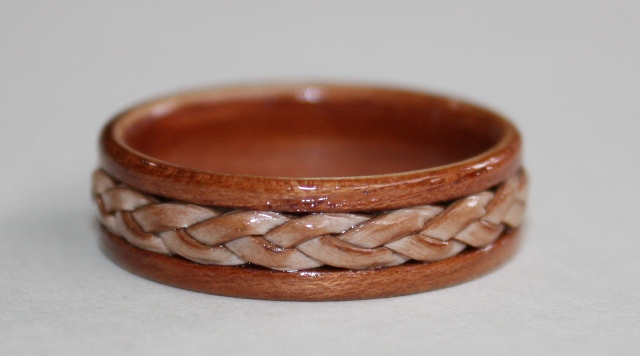 Braided Birch Bark inlaid on a Magnolia Wood Ring, Touch Wood Rings