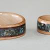 Arbutus Wood Rings with New Zealand PAUA SHELL inlays.  His ring has bordering inlays of Black Walnut.