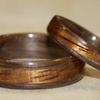 Black Walnut Wood Rings with golden Koa Wood inlays.