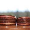 Wide, tapered Black Walnut rings with three inlays of juniper heartwood