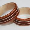 North American ASH is the interior liner of this ring as are the two narrow bands on the wide rosewood inlay.  The primary wood of this Touch Wood Ring is Cherry.