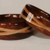 Hawaiian KOA wood rings with crossed spiraled inlays