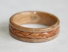 Braided Birch Bark inlaid on an Apple Wood Ring, Touch Wood Rings