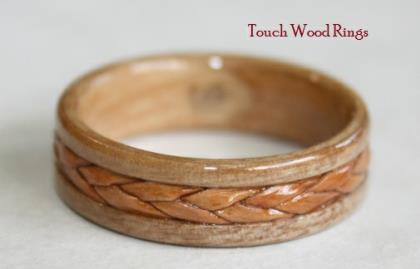 Braided Birch Bark On Apple Wood Ring