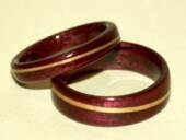 purpleheart wood rings with spiraled bands of birch wood