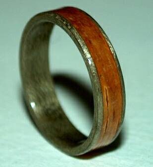 Greyed Maple Wood Ring with birch bark band