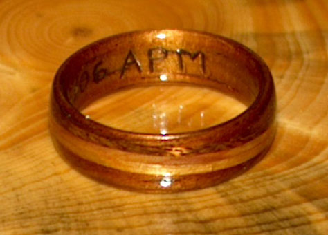 koa wood ring with spiraled bands