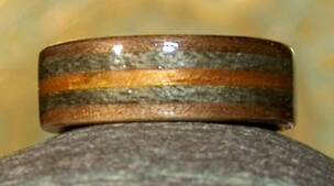 another view Black Walnut Wooden Ring with Greyed maple and Koa Bands